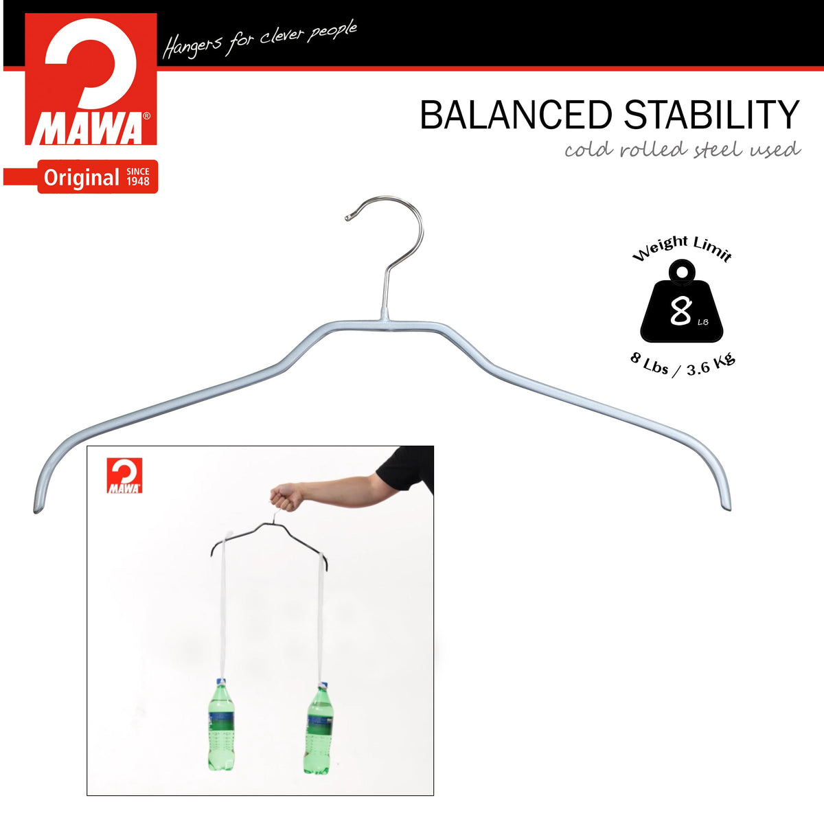 MAWA Silhouette Extra Wide 45-F Hanger, Silver