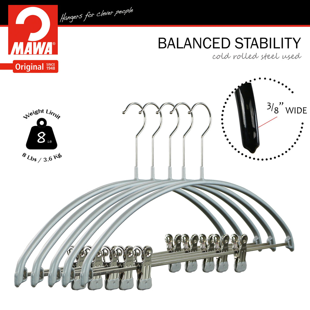 MAWA Euro 40-PK Hanger with Pant Bar & Two Clips, Silver