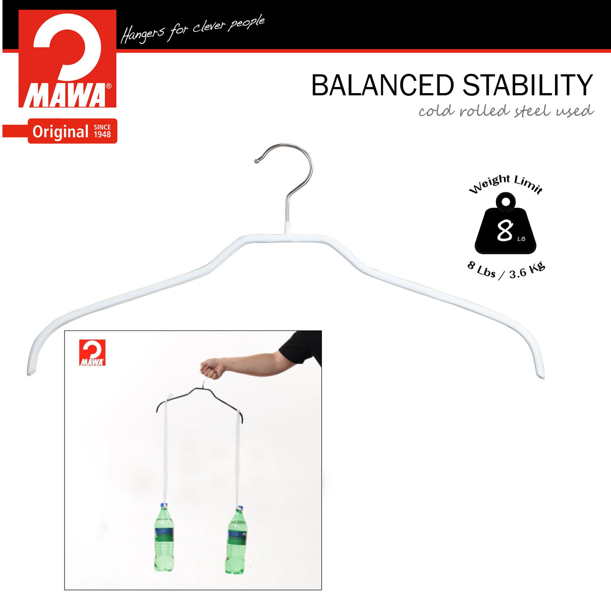 MAWA Silhouette 36-F Narrow Hanger, White