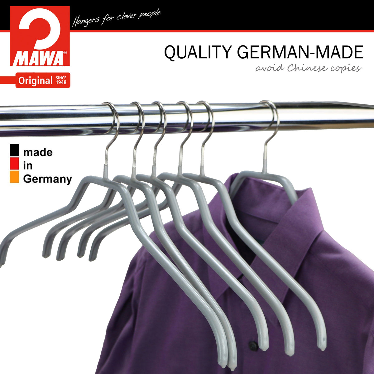 MAWA Silhouette Extra Wide 45-F Hanger, Silver