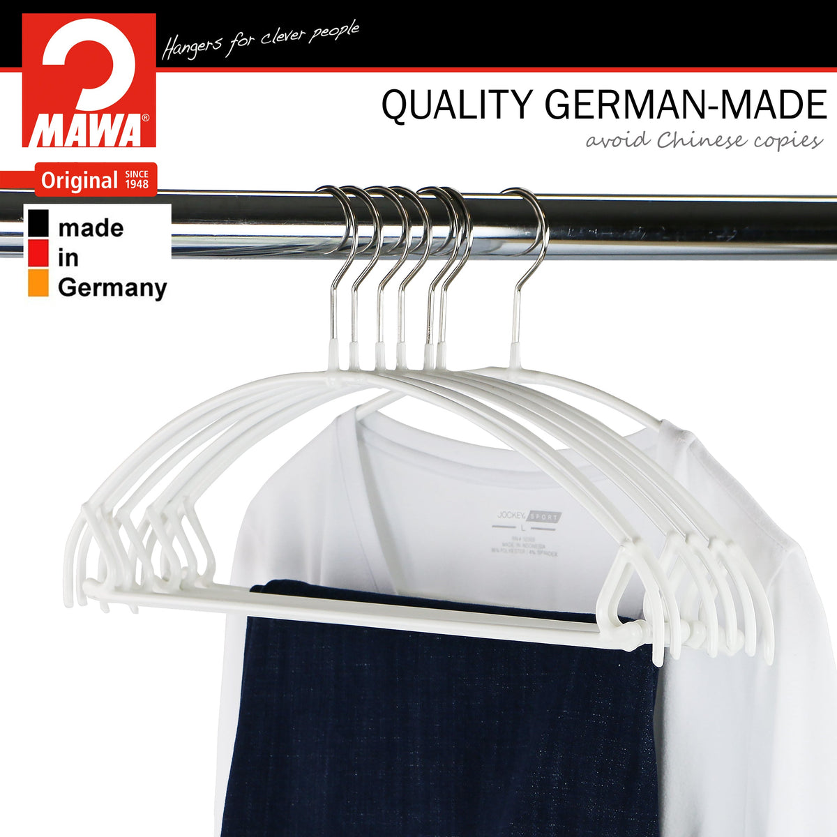 MAWA Euro Ultra Thin 42-PTU Hanger with Pant Bar & Skirt Hooks, White