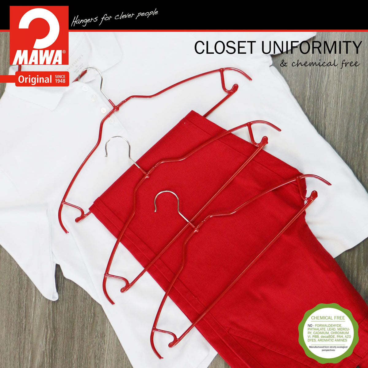 MAWA Silhouette Ultra Thin 42-FTU Hanger with Pant Bar & Skirt Hooks, Red