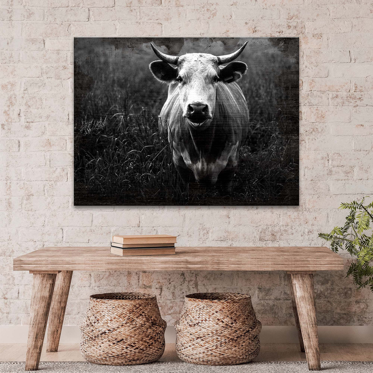Longhorn Cattle Portrait Canvas Wall Art