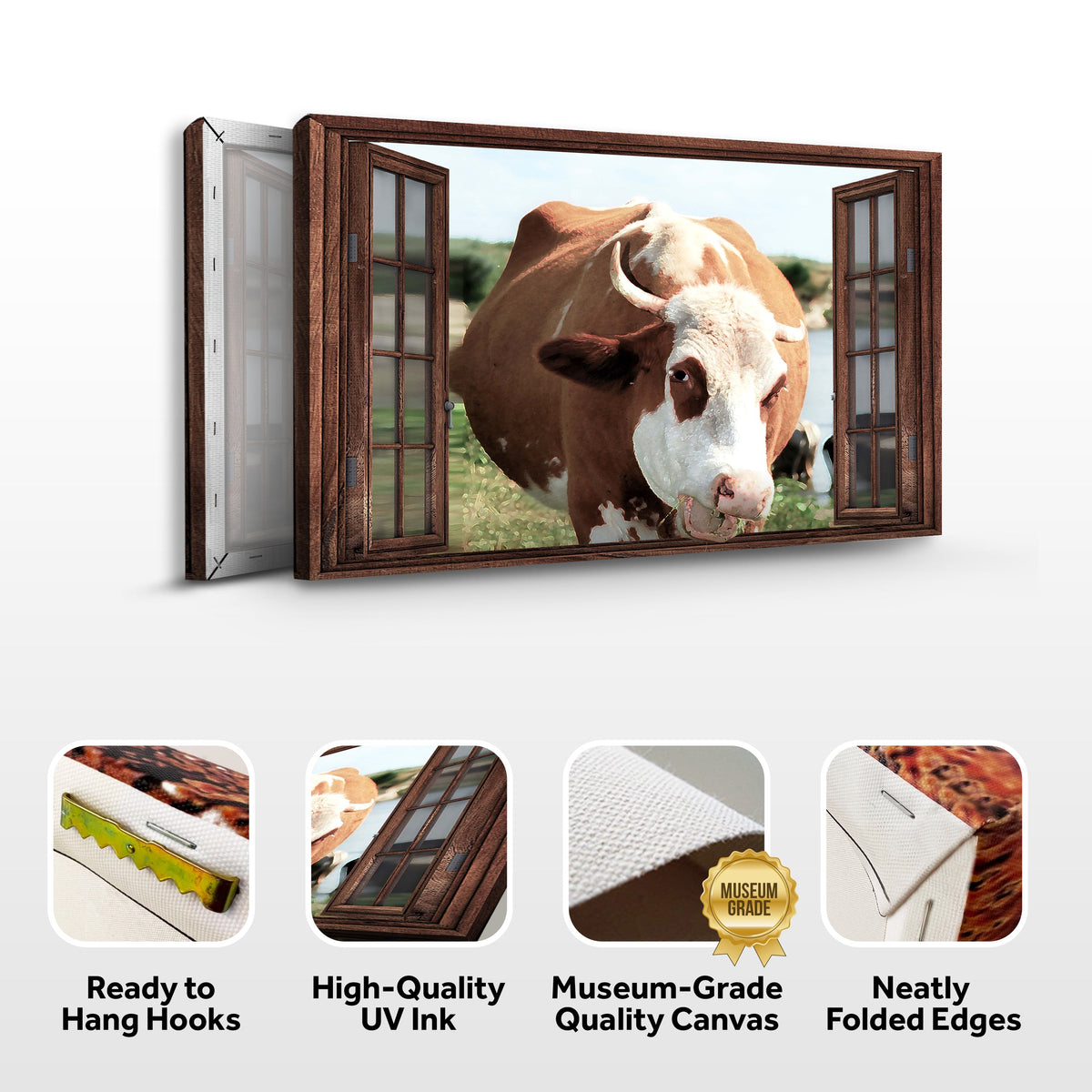 Cattle On Window Canvas Wall Art