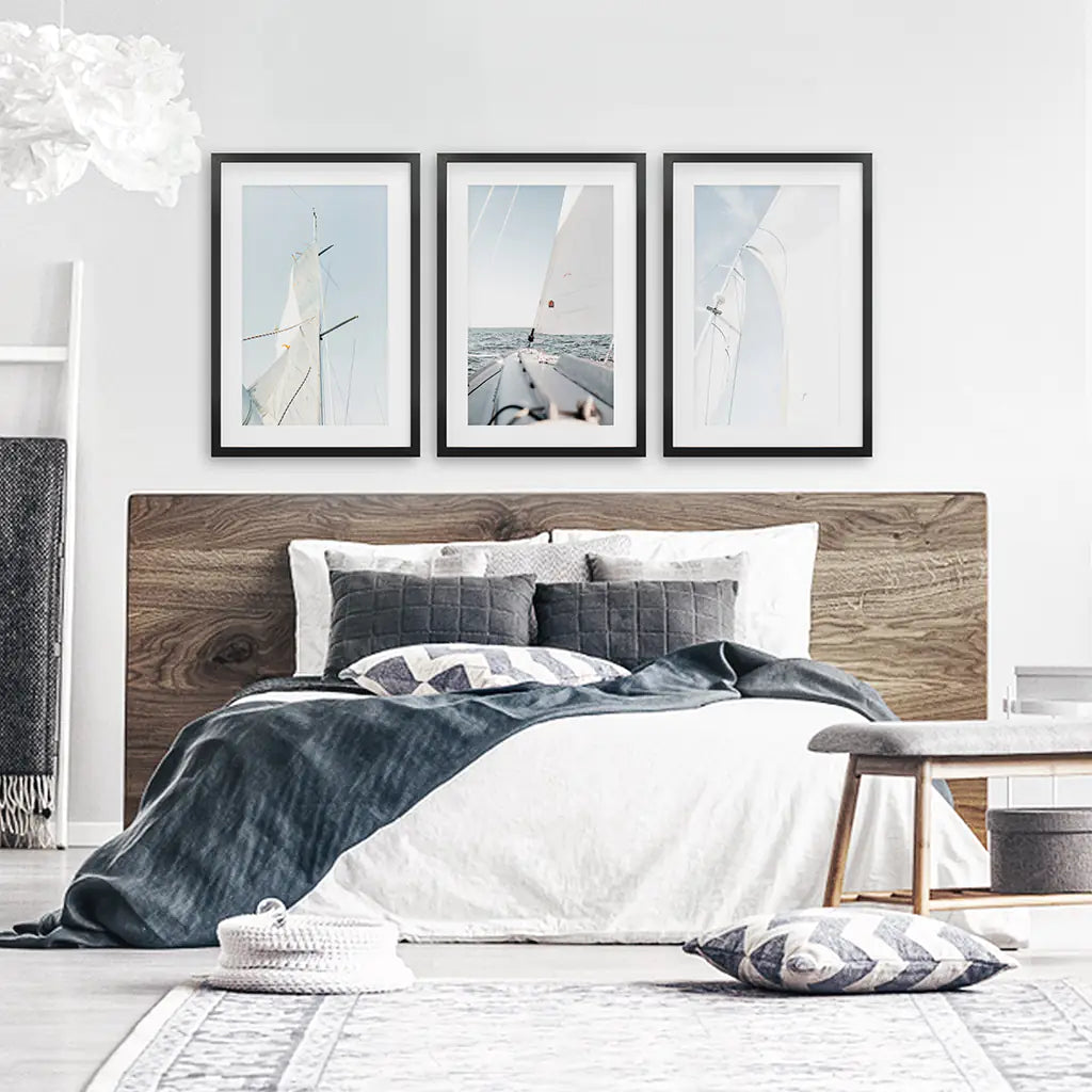 Coastal Sailboat Wall Art Set of 3. Nautical Ocean Sailing Prints
