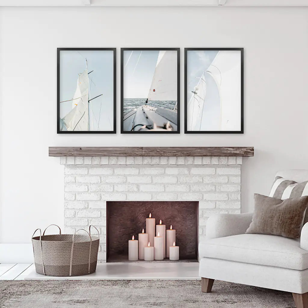 Coastal Sailboat Wall Art Set of 3. Nautical Ocean Sailing Prints