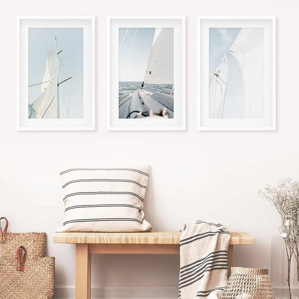 Coastal Sailboat Wall Art Set of 3. Nautical Ocean Sailing Prints