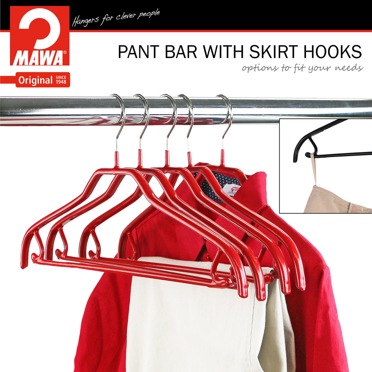 MAWA Silhouette 41-FRS Hanger with Pant Bar & Skirt Hooks, Red