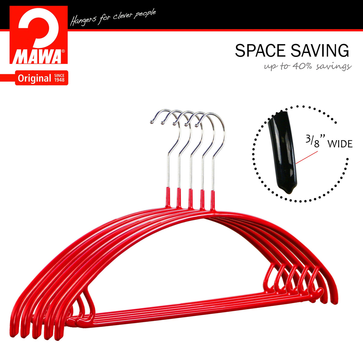 MAWA Euro 42-U Hanger with Pant Bar & Skirt Hooks, Red