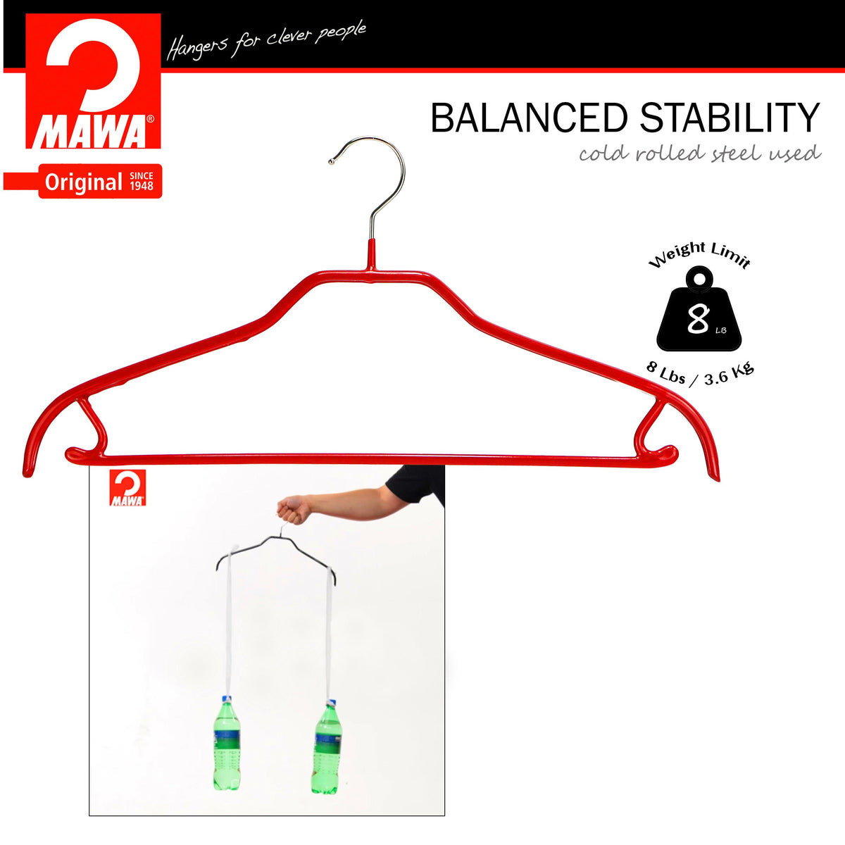 MAWA Silhouette 41-FRS Hanger with Pant Bar & Skirt Hooks, Red