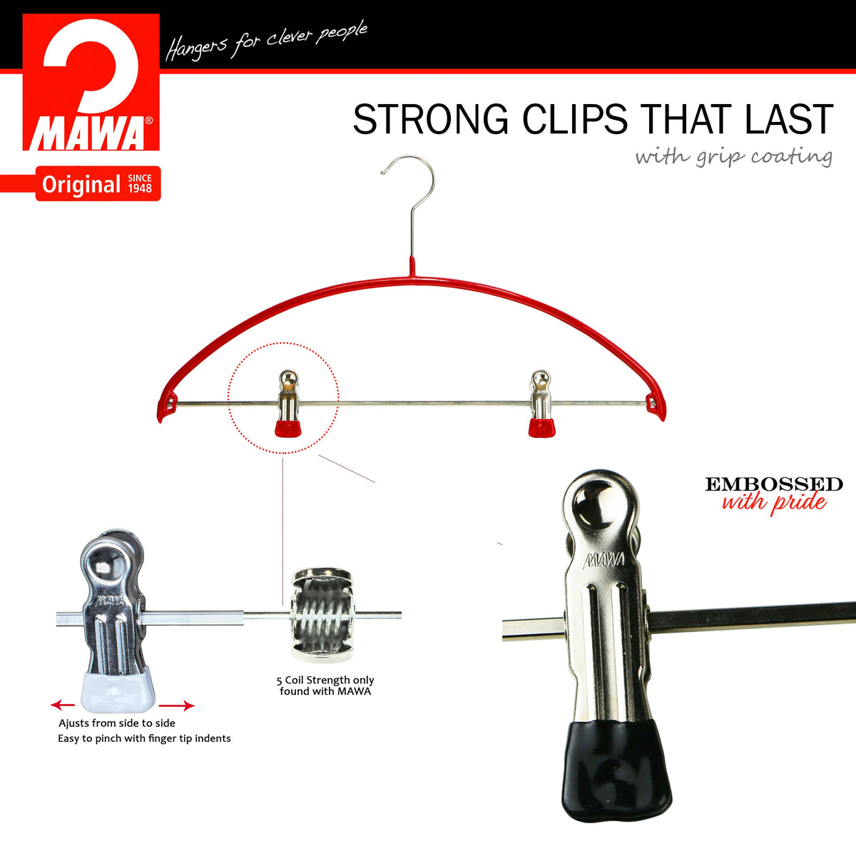 MAWA Euro 40-PK Hanger with Pant Bar & Two Clips, Red
