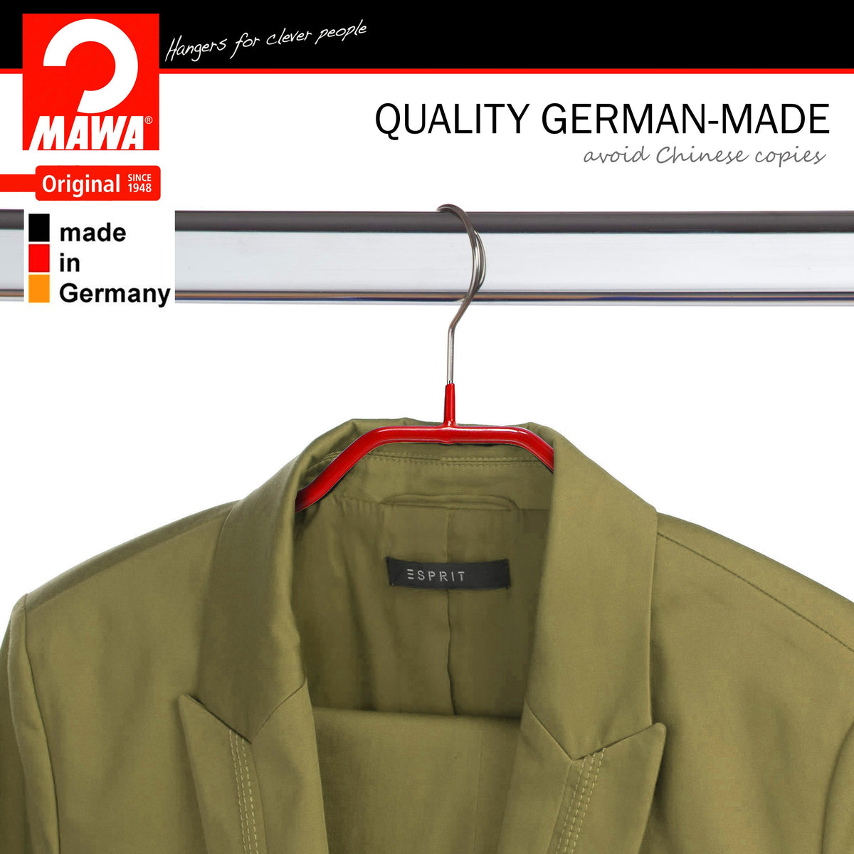 MAWA Silhouette 41-FRS Hanger with Pant Bar & Skirt Hooks, Red