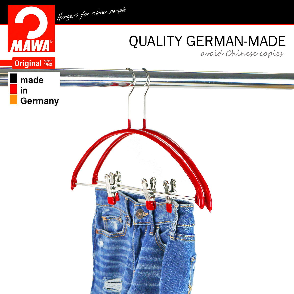 MAWA Euro 40-PK Hanger with Pant Bar & Two Clips, Red
