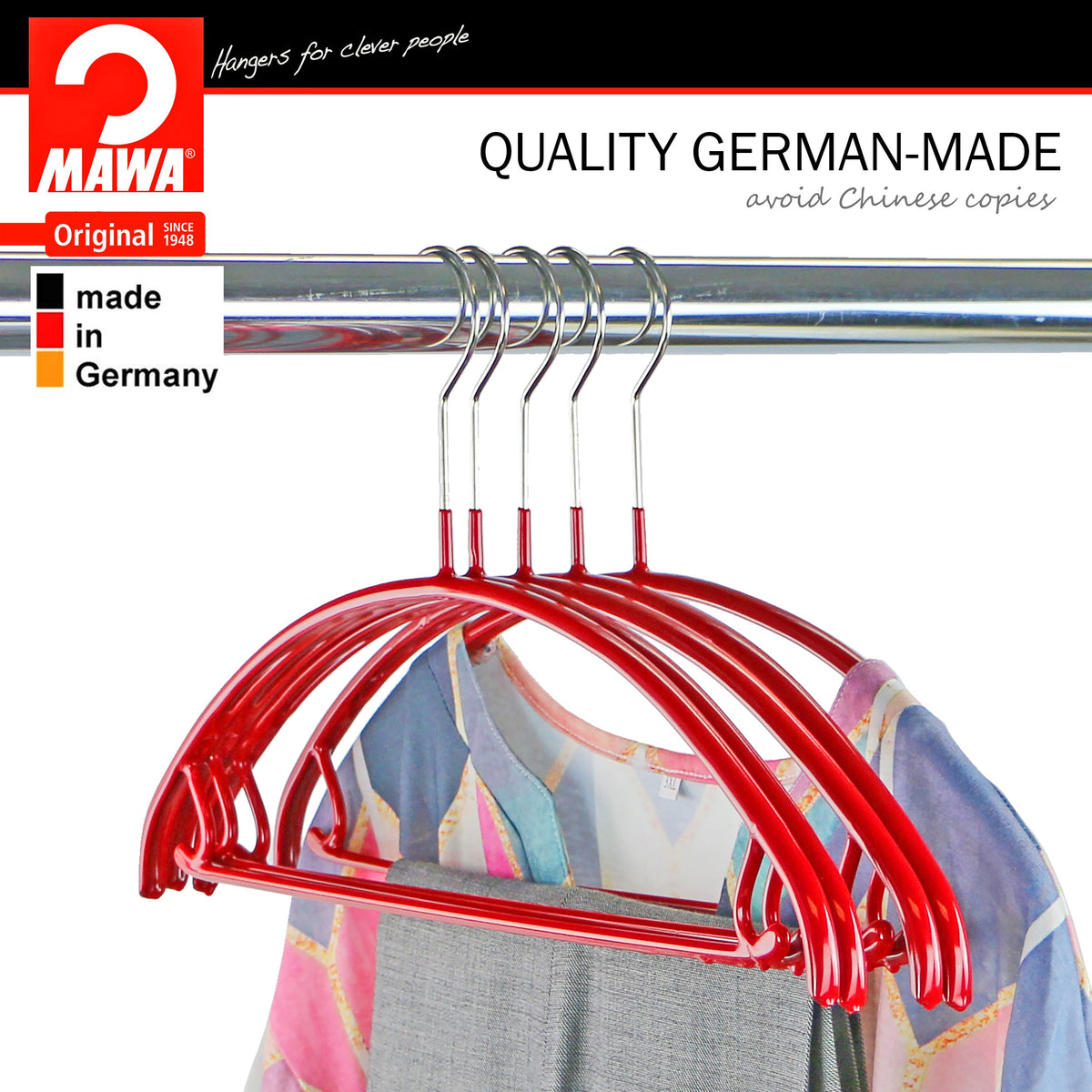 MAWA Euro 42-U Hanger with Pant Bar & Skirt Hooks, Red