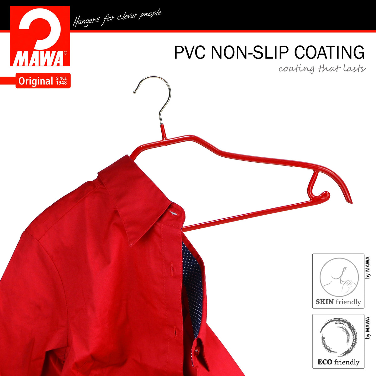 MAWA Silhouette 41-FRS Hanger with Pant Bar & Skirt Hooks, Red
