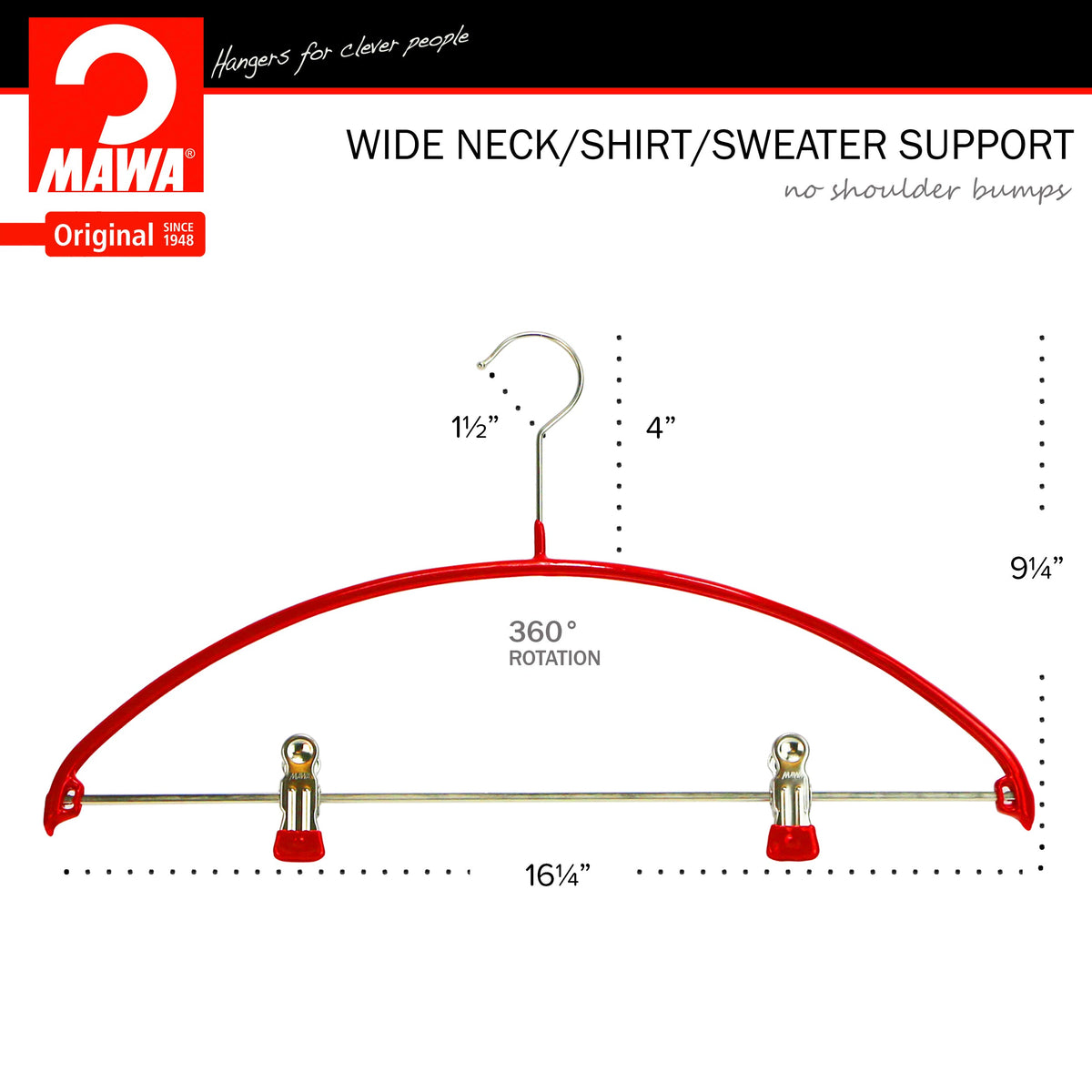 MAWA Euro 40-PK Hanger with Pant Bar & Two Clips, Red