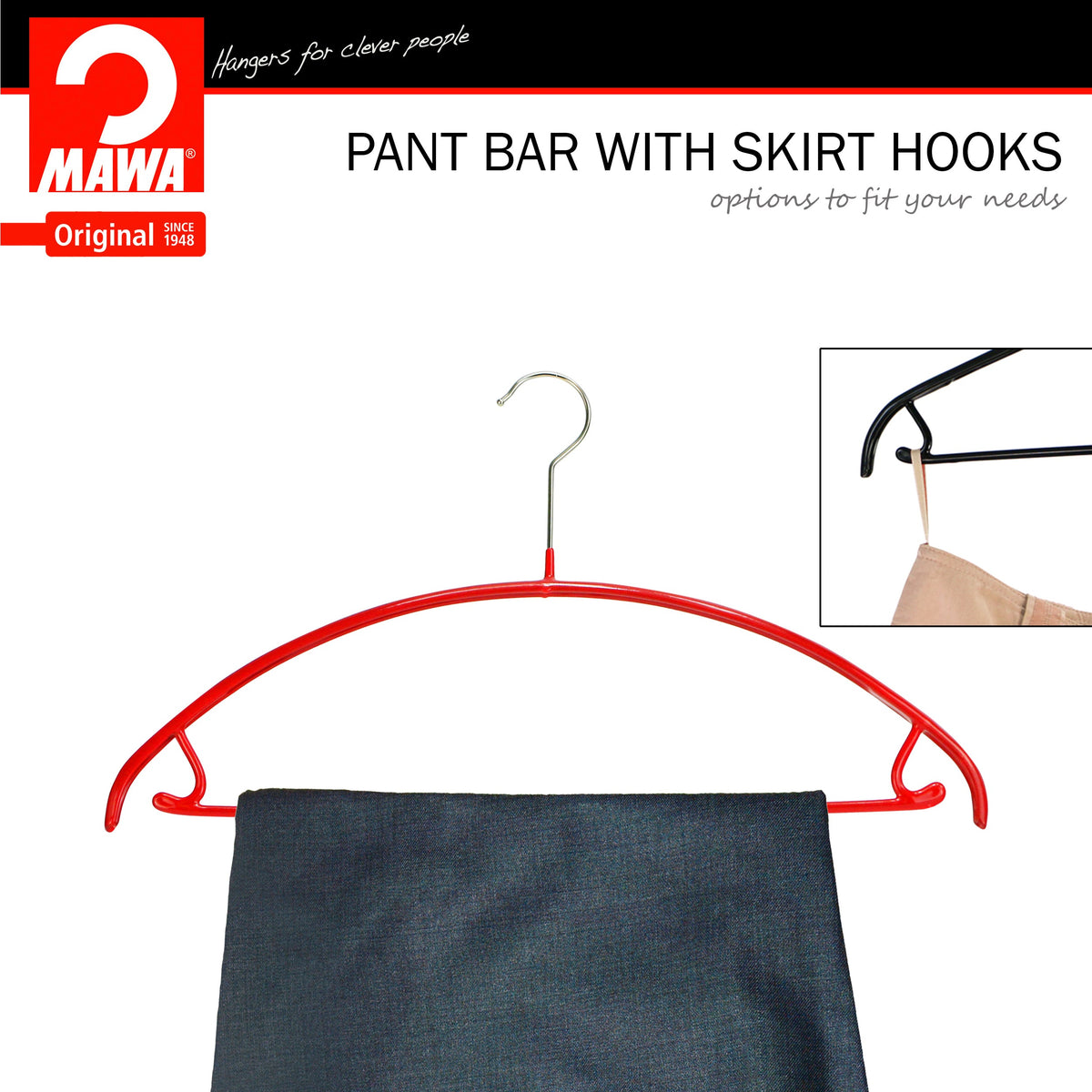 MAWA Euro 42-U Hanger with Pant Bar & Skirt Hooks, Red