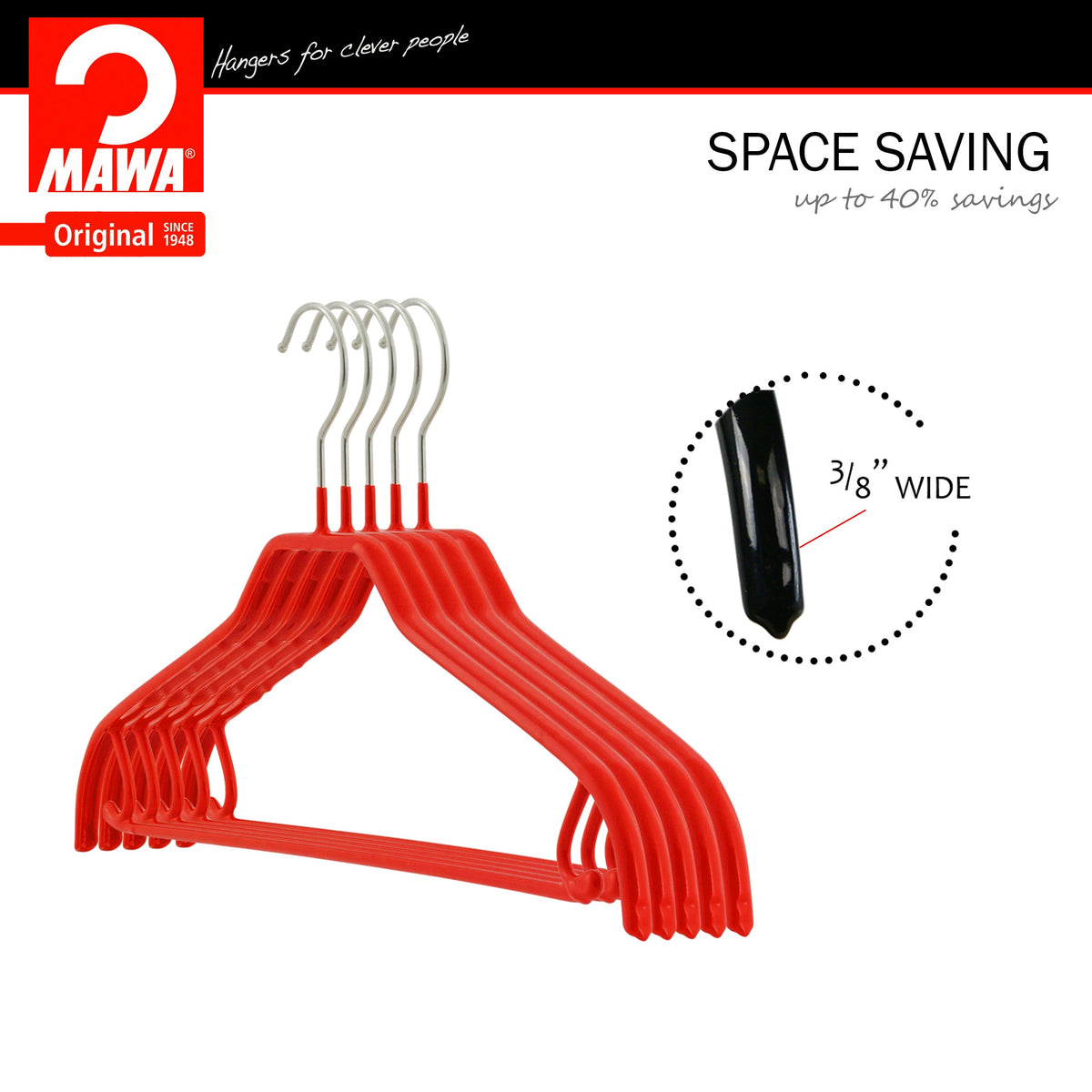 MAWA Silhouette 41-FRS Hanger with Pant Bar & Skirt Hooks, Red