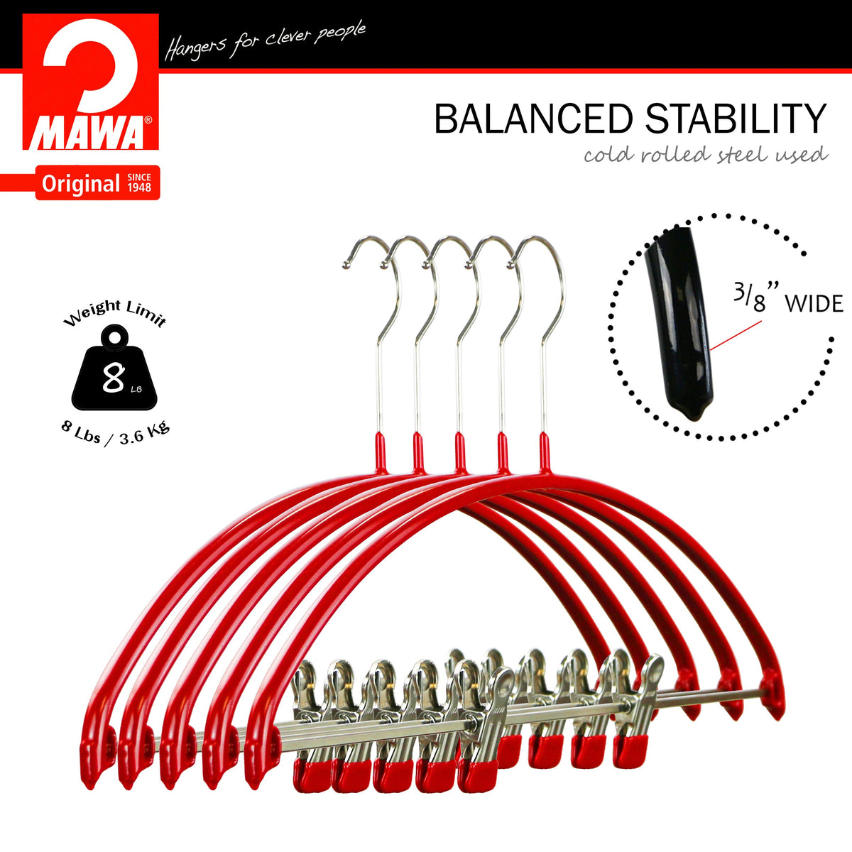 MAWA Euro 40-PK Hanger with Pant Bar & Two Clips, Red