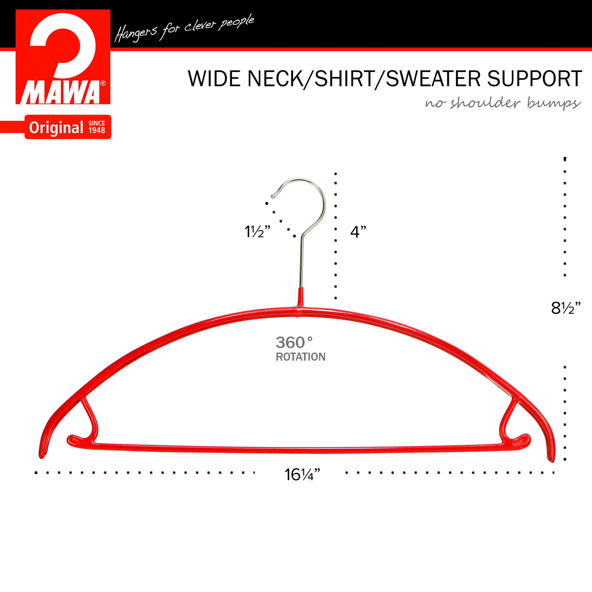 MAWA Euro 42-U Hanger with Pant Bar & Skirt Hooks, Red
