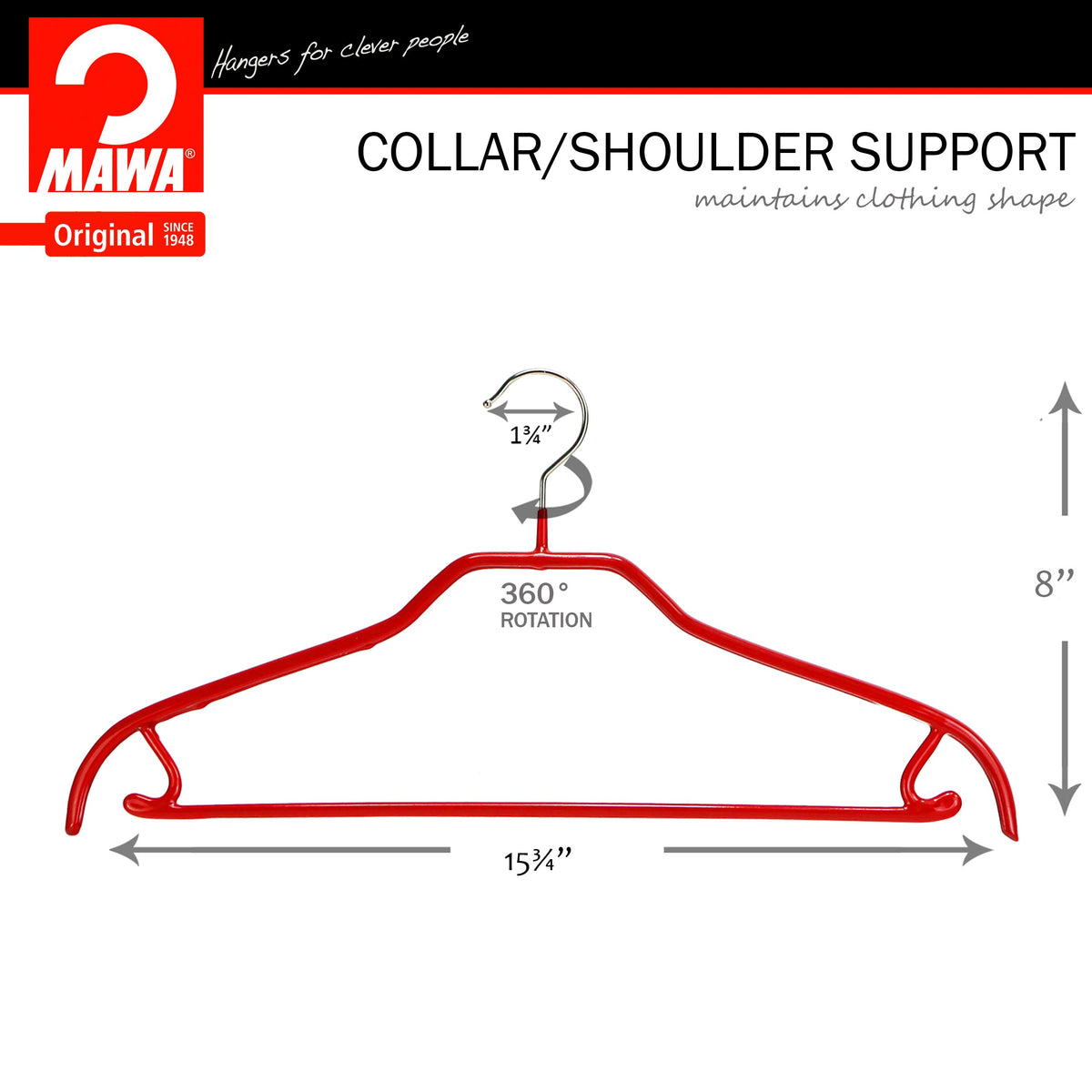 MAWA Silhouette 41-FRS Hanger with Pant Bar & Skirt Hooks, Red