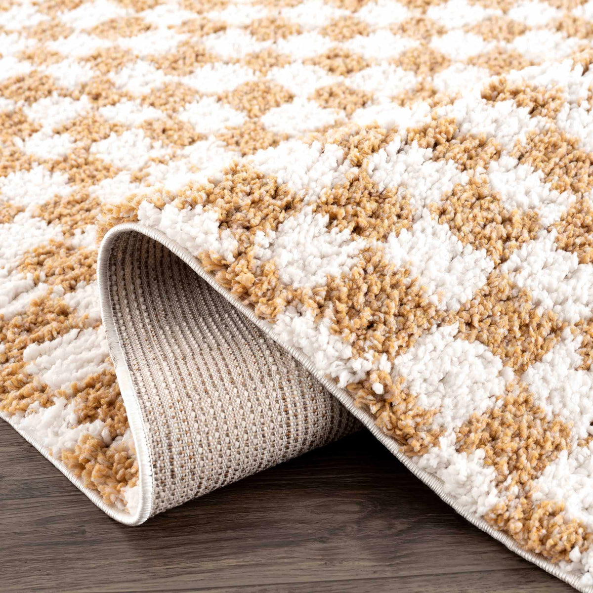 Kieu Mustard & Ivory Checkered Area Rug