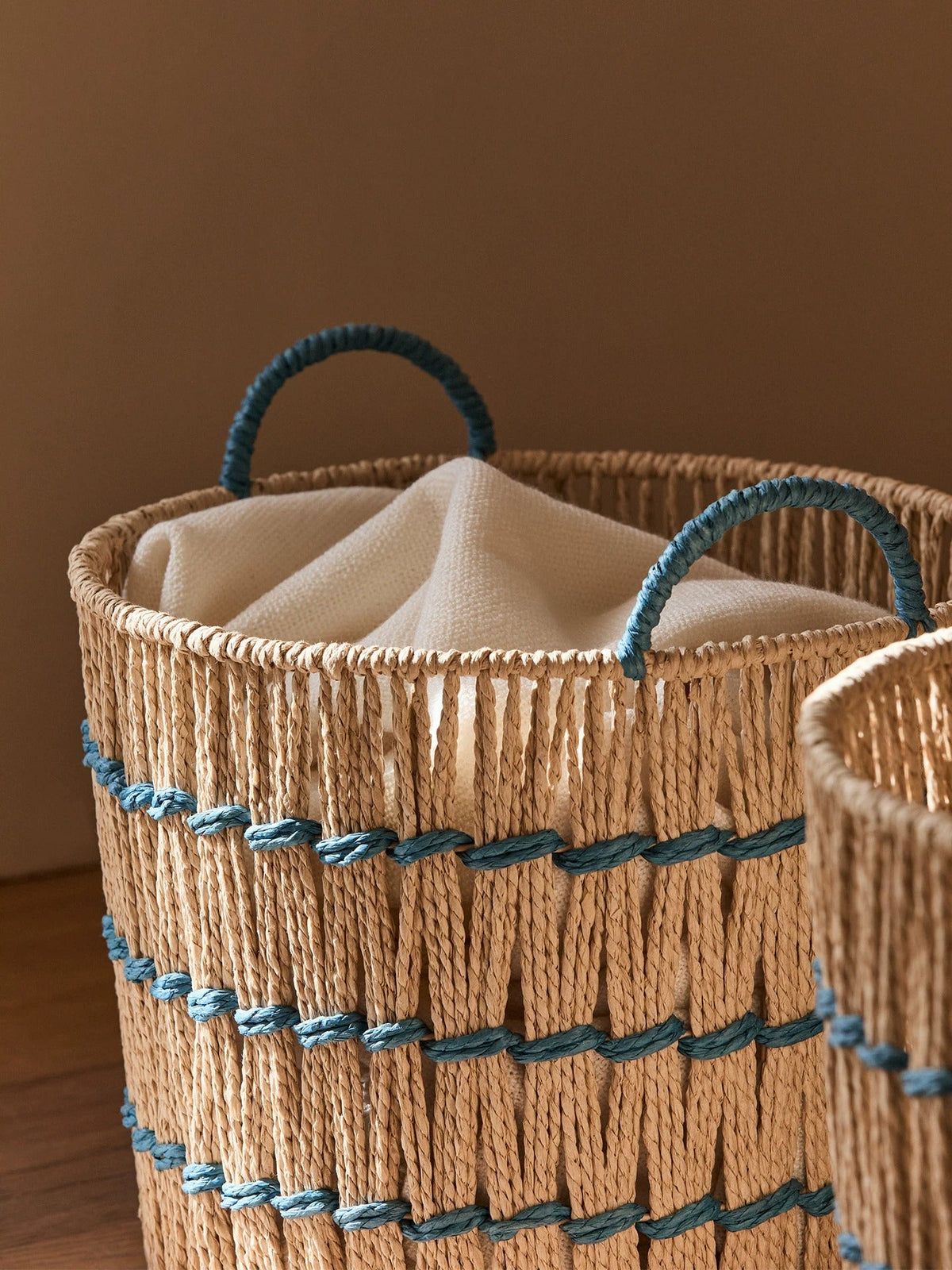 Blue Accent Cotton and Jute Rope Storage Basket