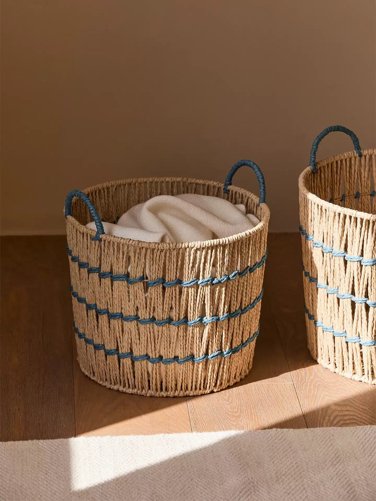 Blue Accent Cotton and Jute Rope Storage Basket