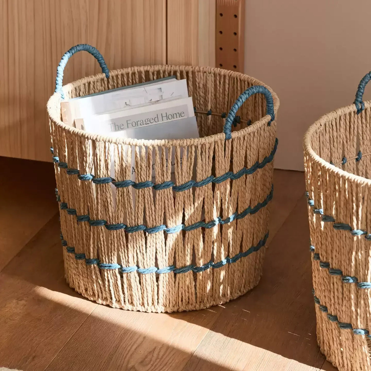 Blue Accent Cotton and Jute Rope Storage Basket