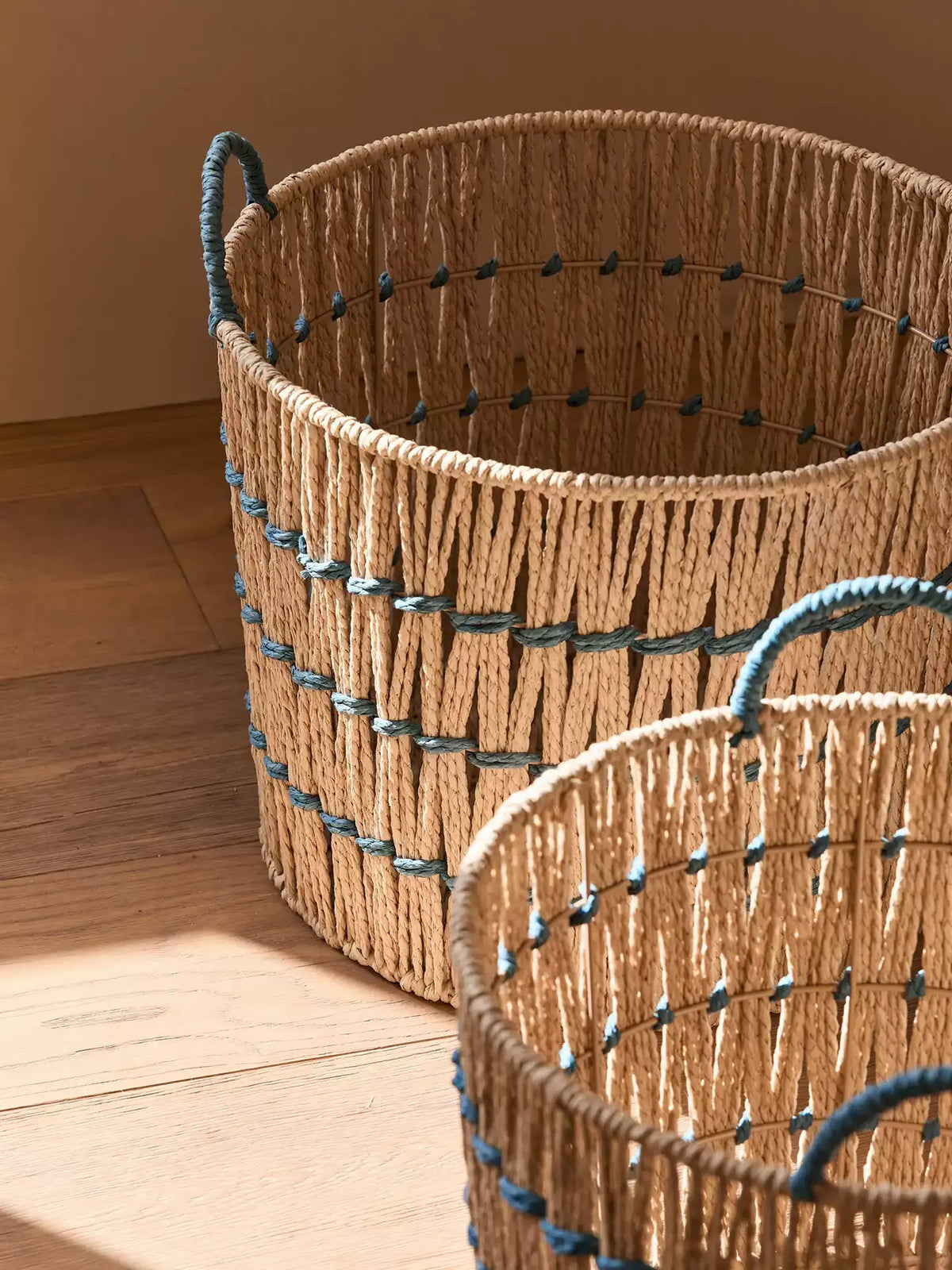 Blue Accent Cotton and Jute Rope Storage Basket
