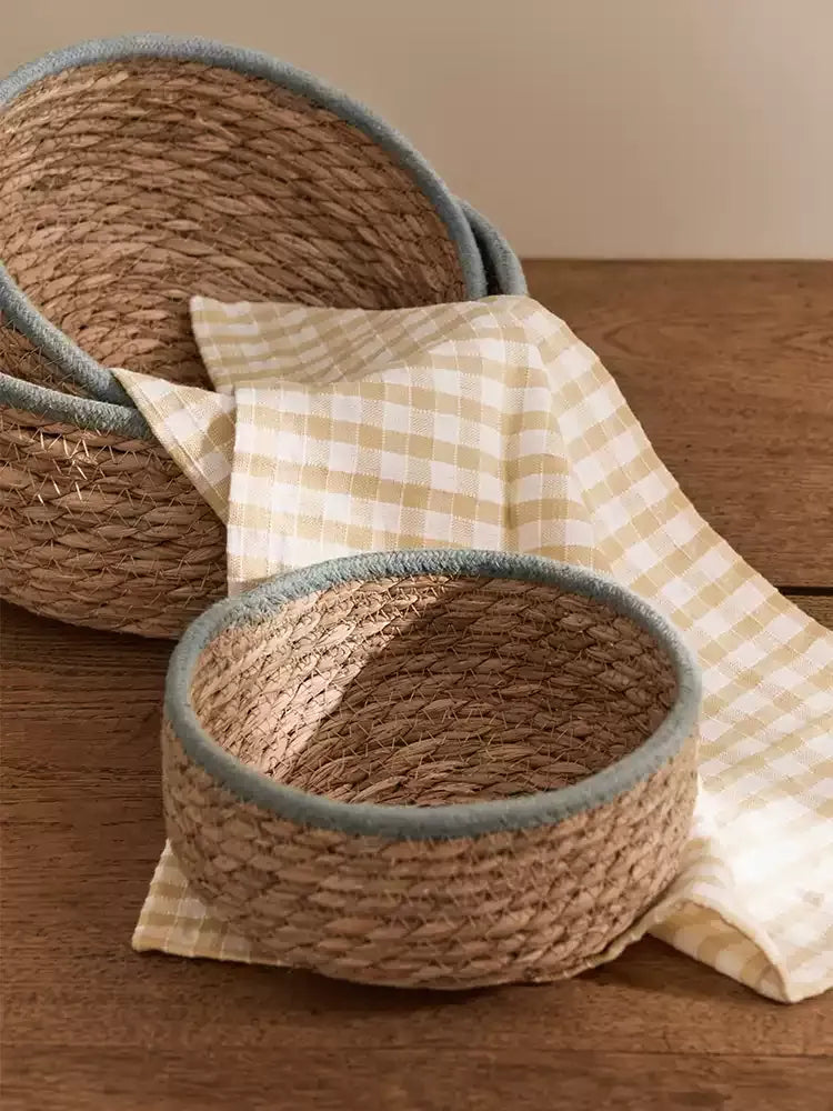 Blue-Trim Seagrass Storage Basket