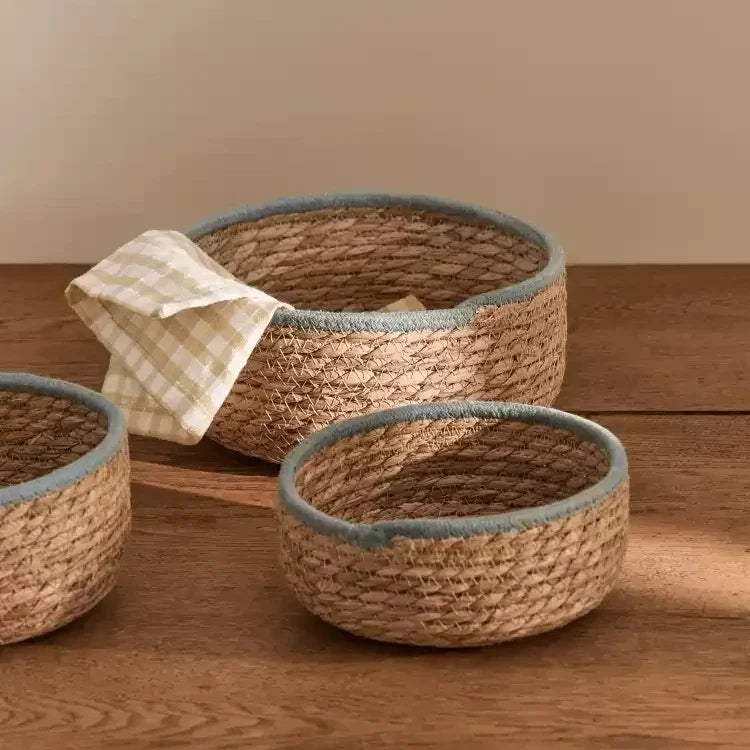 Blue-Trim Seagrass Storage Basket