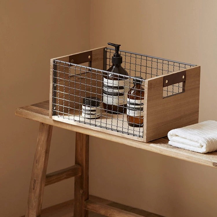 Industrial Farm Wood and Wire Mesh Storage Crate