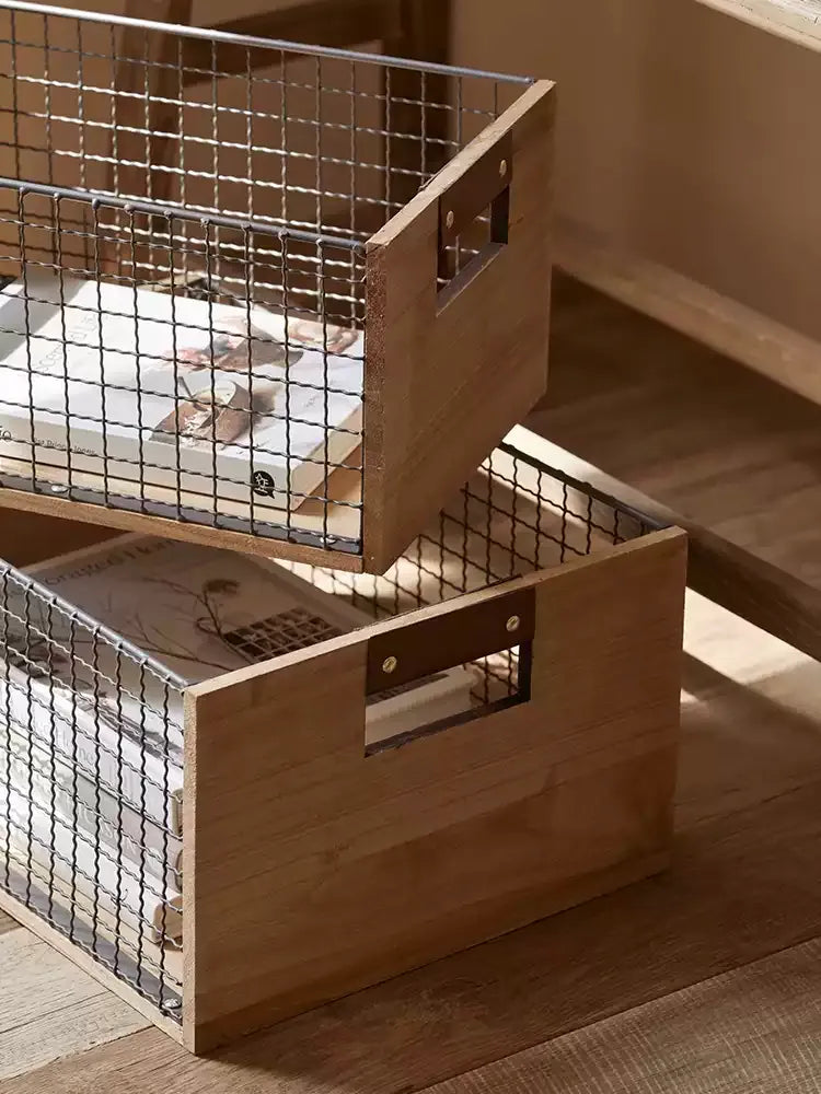 Industrial Farm Wood and Wire Mesh Storage Crate