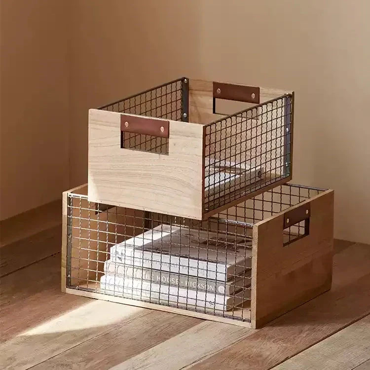 Industrial Farm Wood and Wire Mesh Storage Crate
