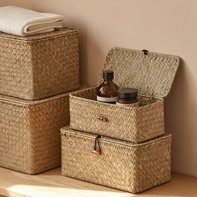 Woven Seagrass Storage Box with Lid