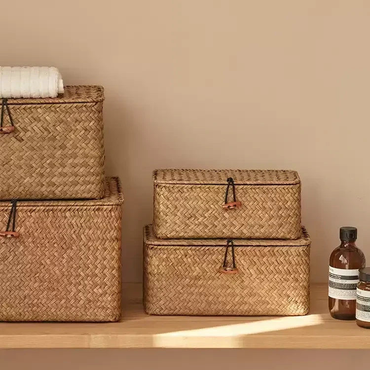 Woven Seagrass Storage Box with Lid