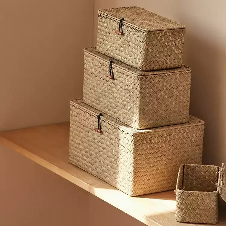 Woven Seagrass Storage Box with Lid