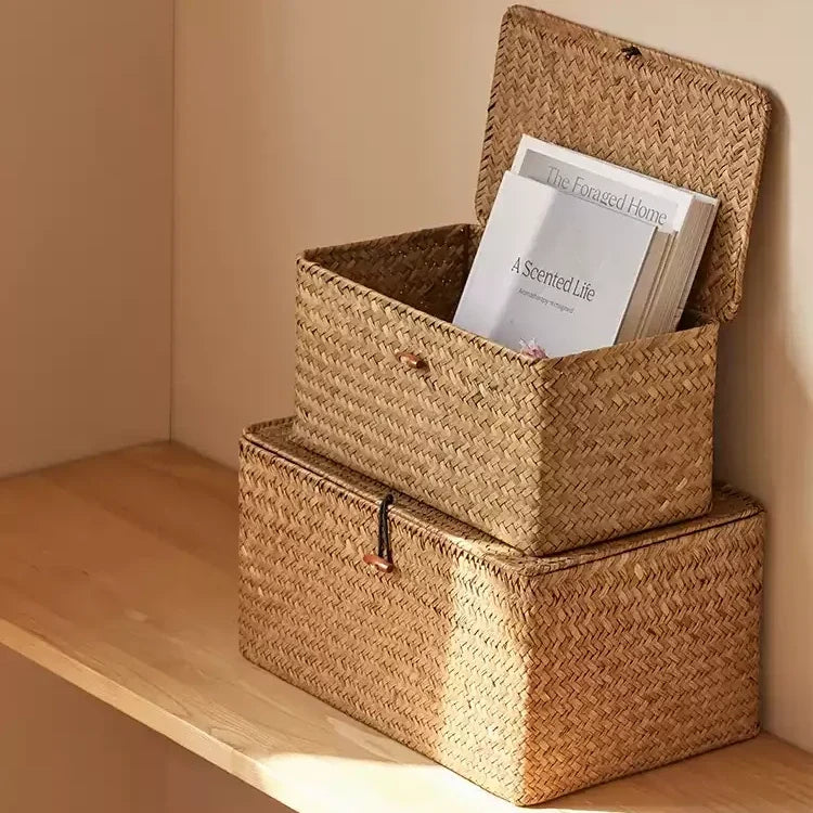 Woven Seagrass Storage Box with Lid