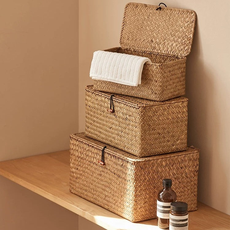 Woven Seagrass Storage Box with Lid