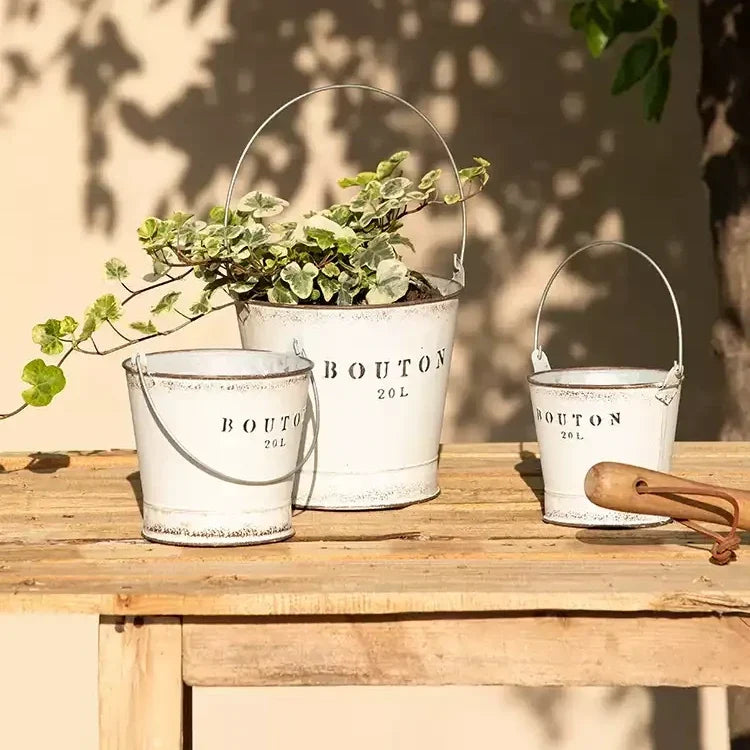 White Farmhouse Bucket Planter