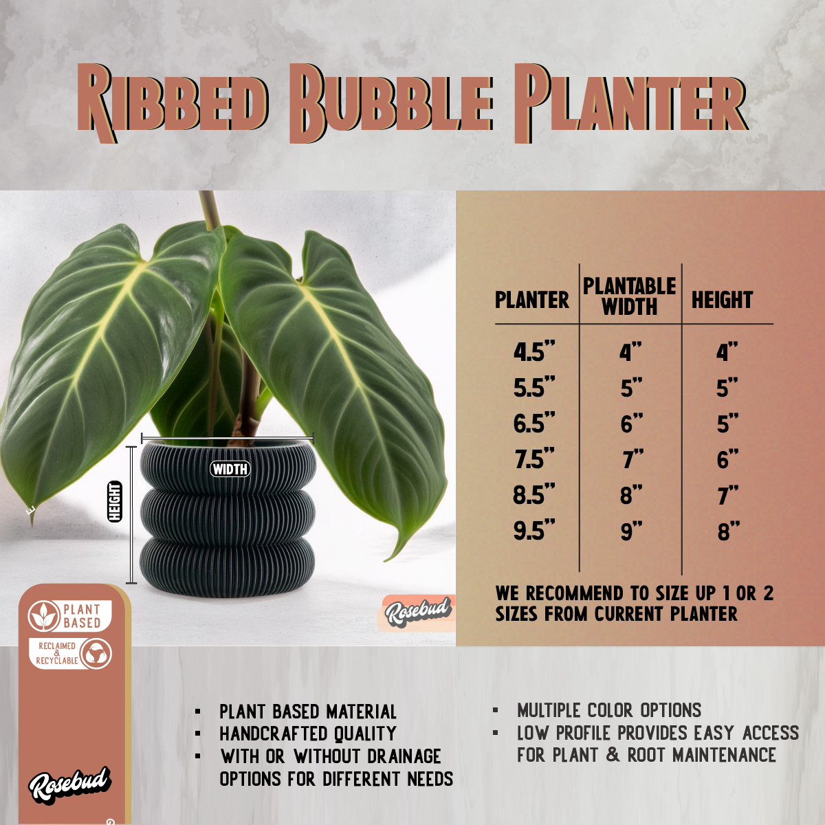 Ribbed Bubble Plant Pot With Drainage and Saucer