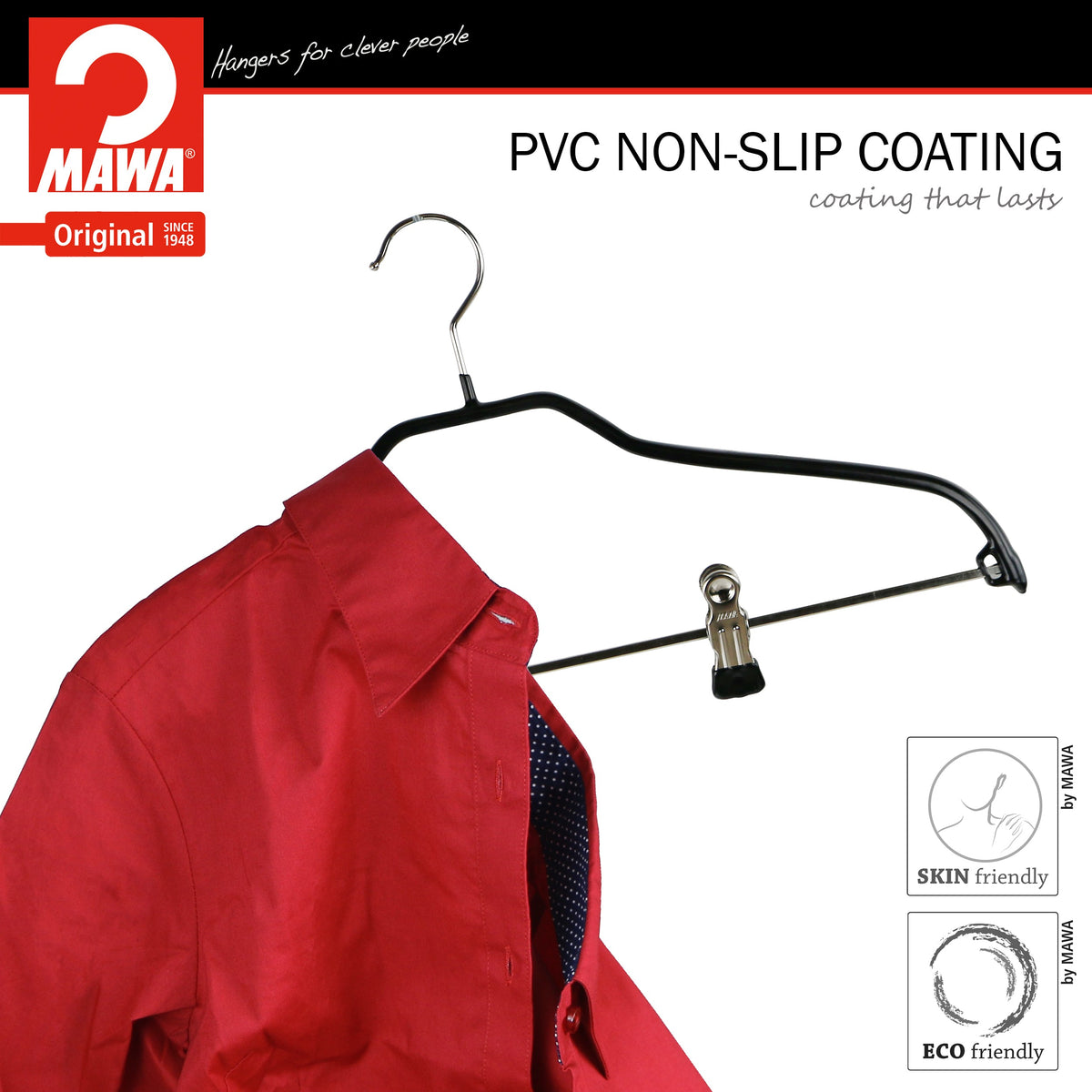 MAWA Silhouette 40-FK Hanger with Pant Bar & Two Clips, Red