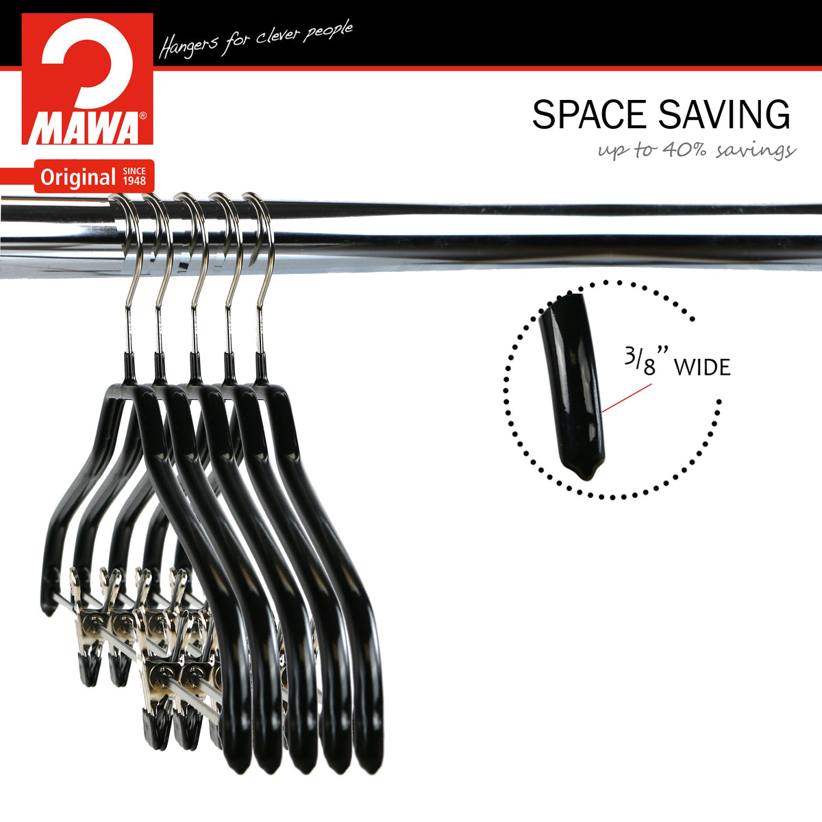 MAWA Silhouette 40-FK Hanger with Pant Bar & Two Clips, Red