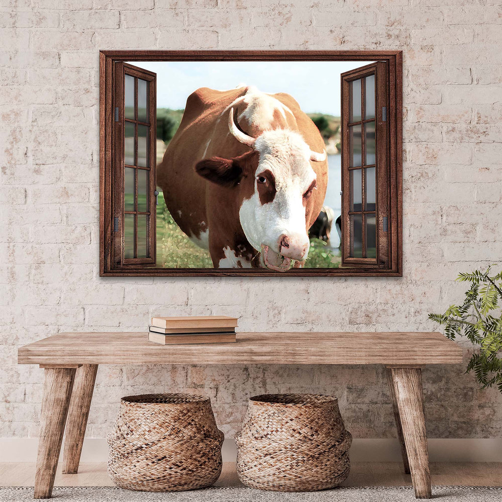 Cattle On Window Canvas Wall Art