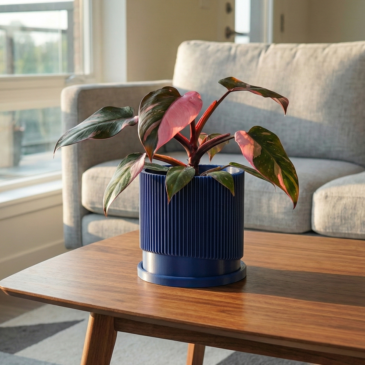 Mid-Century Ribbed Planter with Drainage and Saucer in Multiple Colors, 3D Printed Planter with Unique Modern Design, Lightweight, Wave