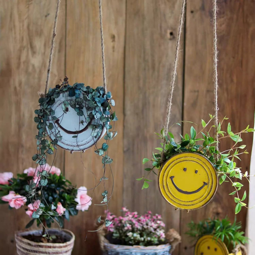 Happy Face Metal Hanging Planter