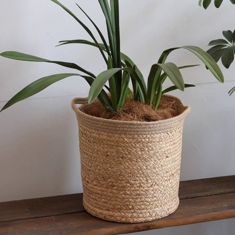 Natural Straw Cylinder Storage and Planter Basket