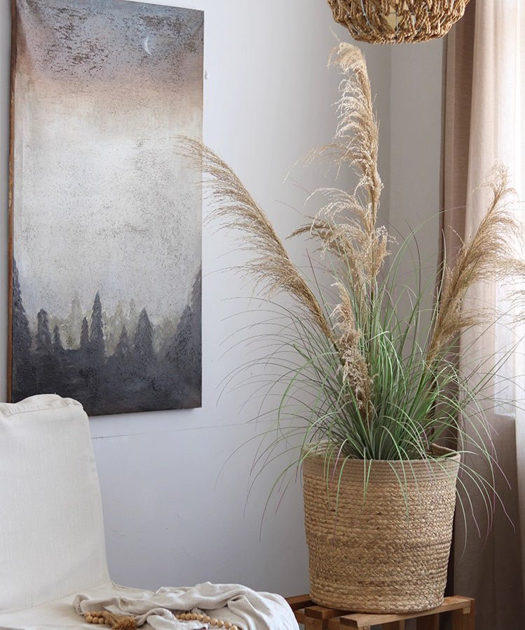 Natural Straw Cylinder Storage and Planter Basket