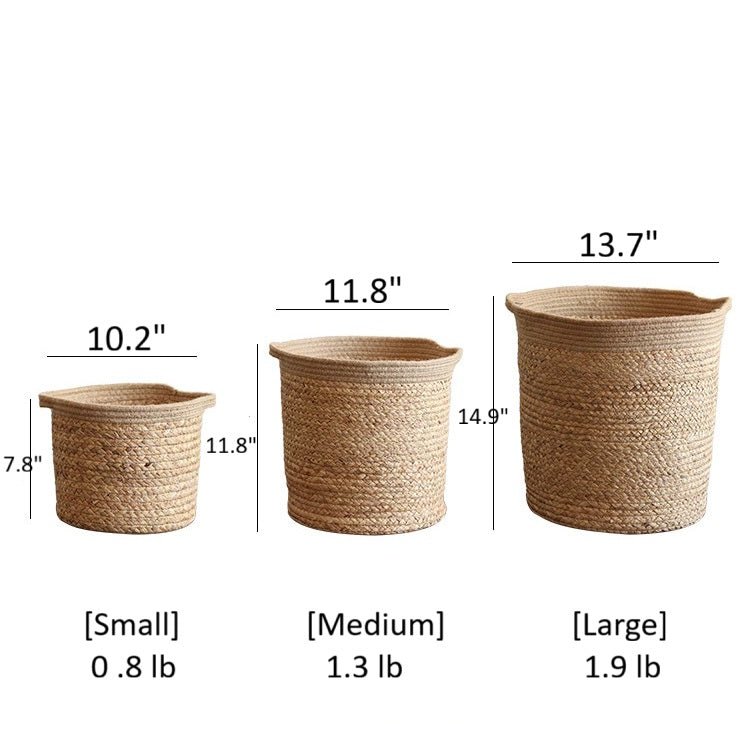 Natural Straw Cylinder Storage and Planter Basket